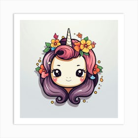 Unicorn Girl With Flowers Art Print