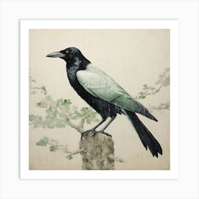 Ohara Koson Inspired Bird Painting Raven 2 Square Art Print