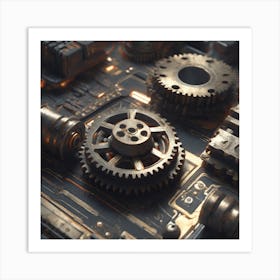 Gears On A Circuit Board Art Print