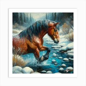 Beautiful Horse In Stream Art Print