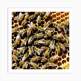 Bees On A Honeycomb 9 Art Print