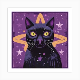 Black Cat With Stars 1 Art Print