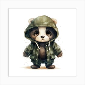 Watercolour Cartoon Panda Bear In A Hoodie 3 Art Print