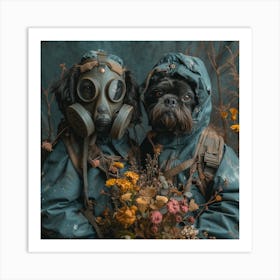 Two Dogs In Gas Masks Art Print