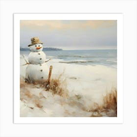 Snowman On The Beach Art Print