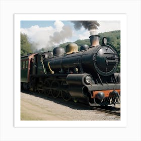 Steam Train On The Tracks Created using Imagine AI Art Art Print