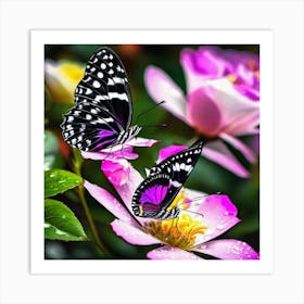 Butterflies On Roses 1 Art Print