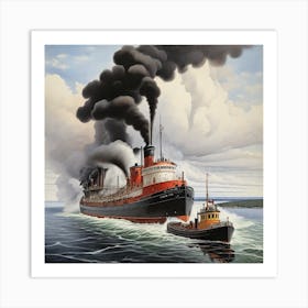 Leonardo Diffusion Xl A Tug Boat Pulling A Giant Steam Vessel 1 Art Print