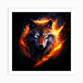 Majestic Wolf Center Of Composition Surrounded By A Dynamic Play Of Fiery And Electric Sparks Bat Art Print