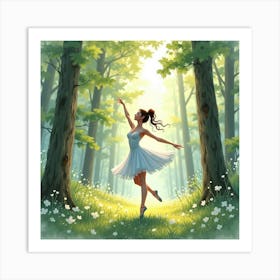 Graceful Ballet In Watercolor With Tranquil Forest Glen 1 Art Print