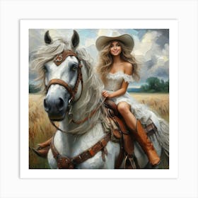 Cowgirl On Horse 1 Art Print