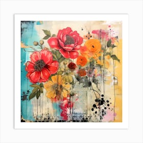 Vintage Bright Flowers 11 Art Print