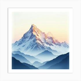 Watercolor Painting Of Towering, Snow Capped Mountains At Dawn S Light Art Print