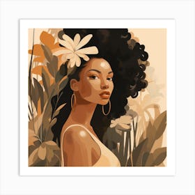 Afro Girl With Flowers 1 Art Print