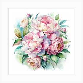 Watercolor Painting Of A Bouquet Of Pink Peonies Art Print