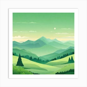 Misty mountains background in green tone 144 Art Print