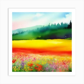 Watercolor Of A Flower Field 1 Art Print