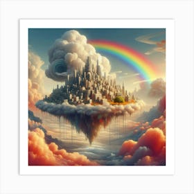 Floating City Made Of Clouds And Rainbows (1) Art Print