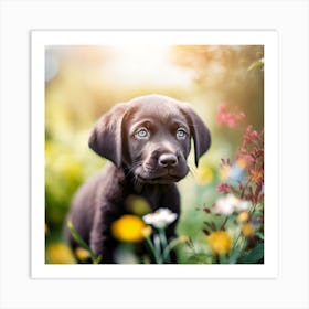 Black Lab Puppy In The Garden Art Print