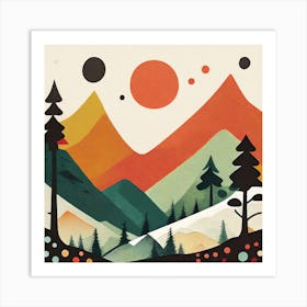 Mountain Landscape - Abstract Mountains and Forest Art Print