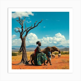 African Woman With Elephants Art Print