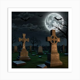 Cemetery At Night Art Print