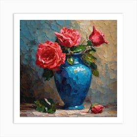 Roses In A Blue Vase Art Print