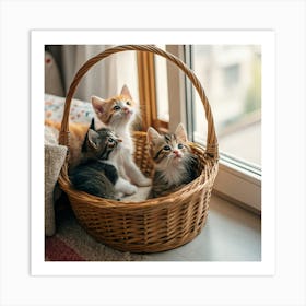 Kittens In Basket Affiche