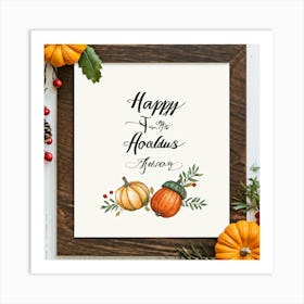 Calligraphy Tableau Featuring An Acorn Nestled Among Fall Leaves Hand Drawn Script Greeting Happy (7) Art Print