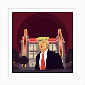 Donald Trump In Front Of A Building Art Print