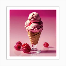 Ice Cream Cone With Raspberries 2 Art Print