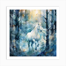 White Horse In The Woods Art Print