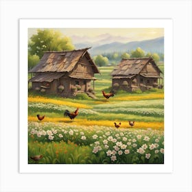 Rooster In The Field Art Print