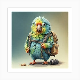 Parrot With Backpack 2 Art Print