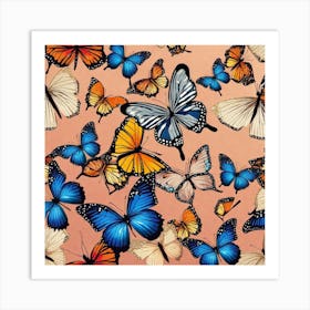 Butterflies On A Pink Background 1 Art Print