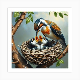 Bird Feeding Chicks Art Print