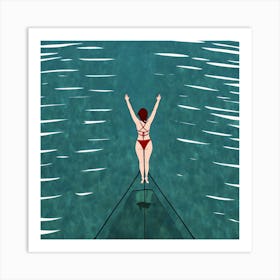 Woman On A Surfboard Art Print