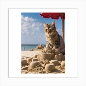 Cat In Sand Castle Art Print