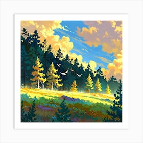 Leonardo Anime Xl A Vibrant Daytime Landscape Featuring A Gold 2 (1) Art Print