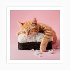 Cat Sleeping On Sushi 1 Art Print