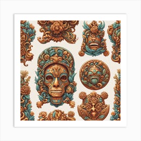 Set Of Aztec Masks Art Print