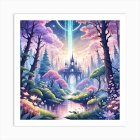 A Fantasy Forest With Twinkling Stars In Pastel Tone Square Composition 242 Art Print