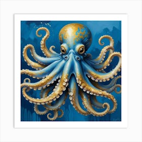 Octopus Blue And Gold Animal Art Print 3 Art Print