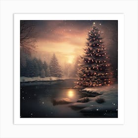 Christmas Tree In The Snow Art Print