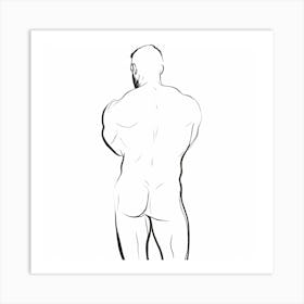 Nude male Back Drawing 01, nice butt Art Print