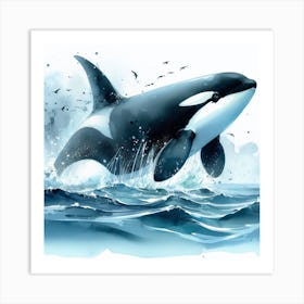 Sea Whale Orca In Motion, Sea Orca Watercolour Art Print 4 Art Print