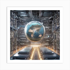 Computer Room With A Globe Art Print