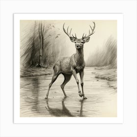 Deer In Water 14 Art Print