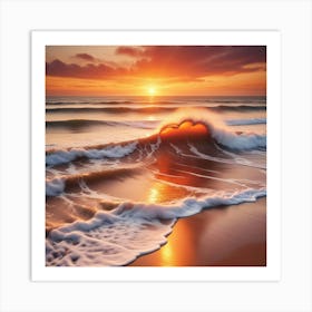 Fiery Sunset Illuminating The Beach Art Print