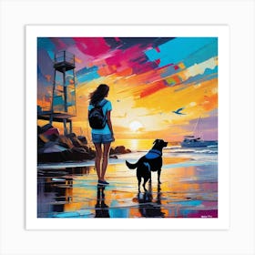 Sunset With Dog 2 Art Print